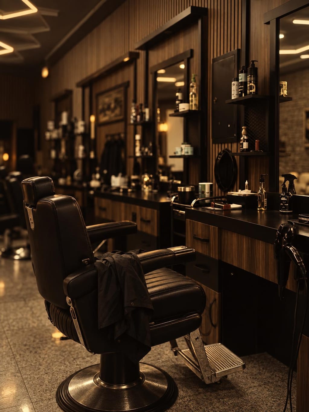 Schwarzer Barberstuhl, bereit für den nächsten Gast